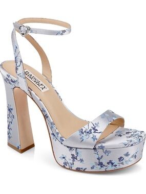 Badgley Mischka Light Blue Floral Platform Sandal with Ankle Strap